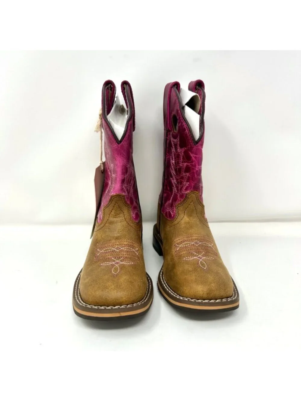 Shyanne Little Girls Western Boots Brown Pink Square Toe Size 11 Cowboy Boots